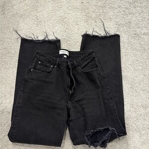 Abercrombie & Fitch Black Raw-Hem Wide-Leg Jeans